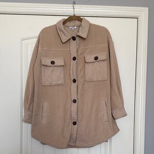 Women’s Oversized Tan Button-Up Shacket Jacket - Size S - Oversized
